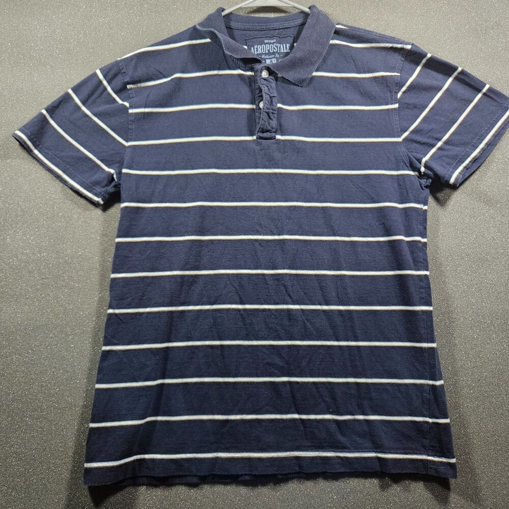Aeropostale Striped Polo Shirt Men’s M Navy White Casual Short Sleeve Cotton